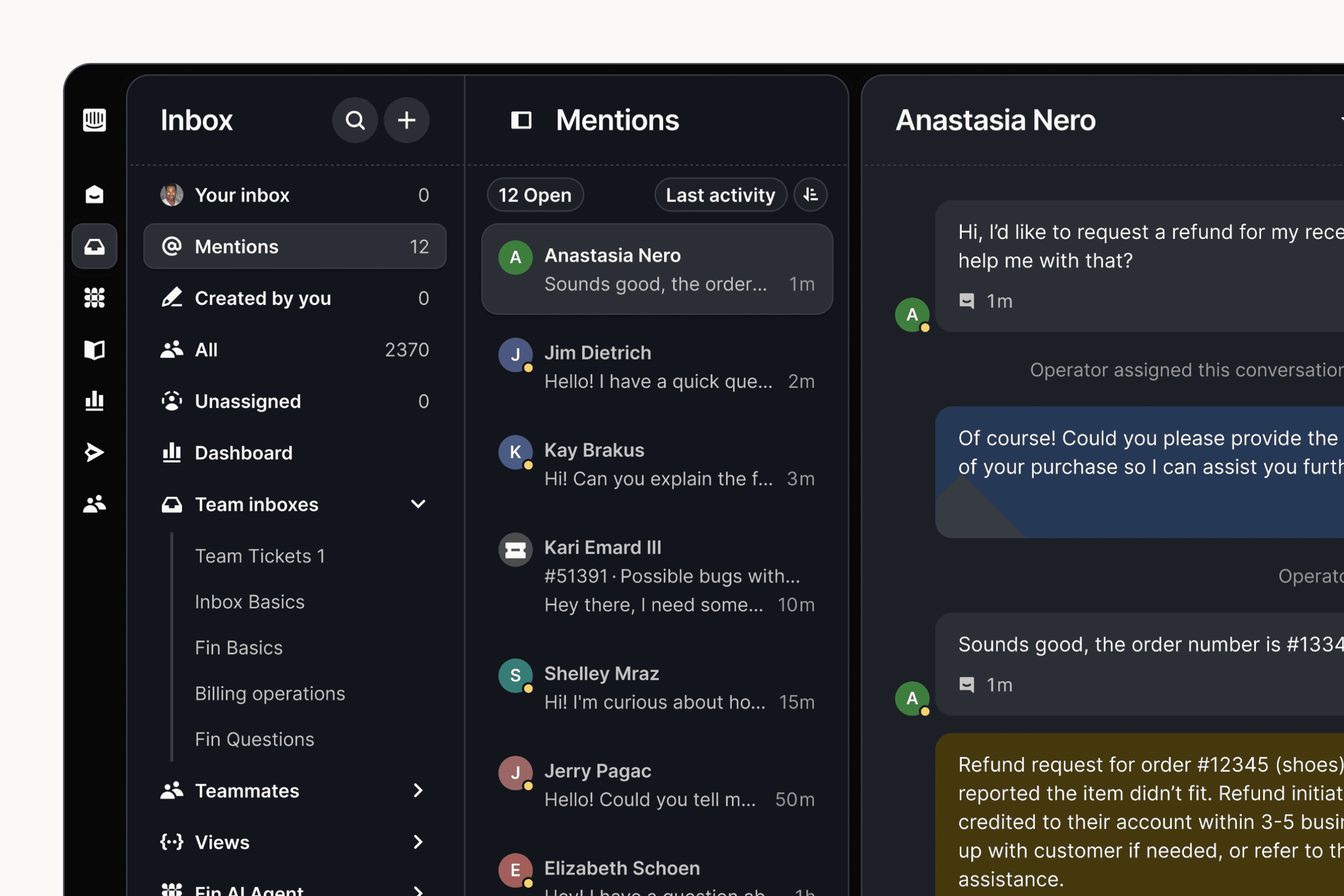 Fin/intercom Inbox web app